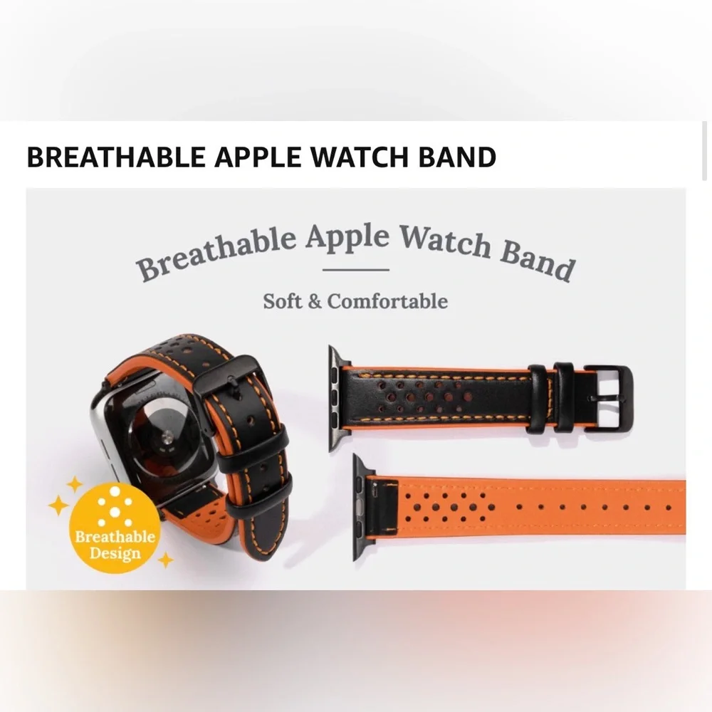 Apple Watch Authentic Leather Orange Black Reversible Watch Strap for iWatch